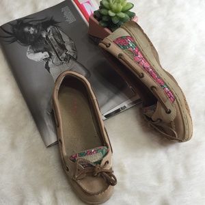 SPERRY Angelfish Leather Linen Spring Flower Boat
